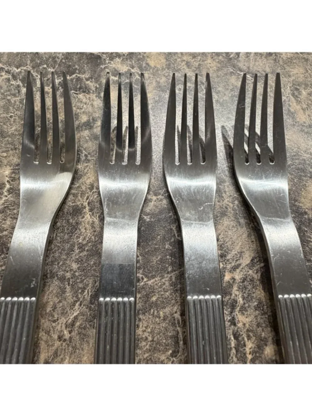4 Dansk Thebe Stainless Salad Forks Japan Satin Ribbed Flatware Replacement